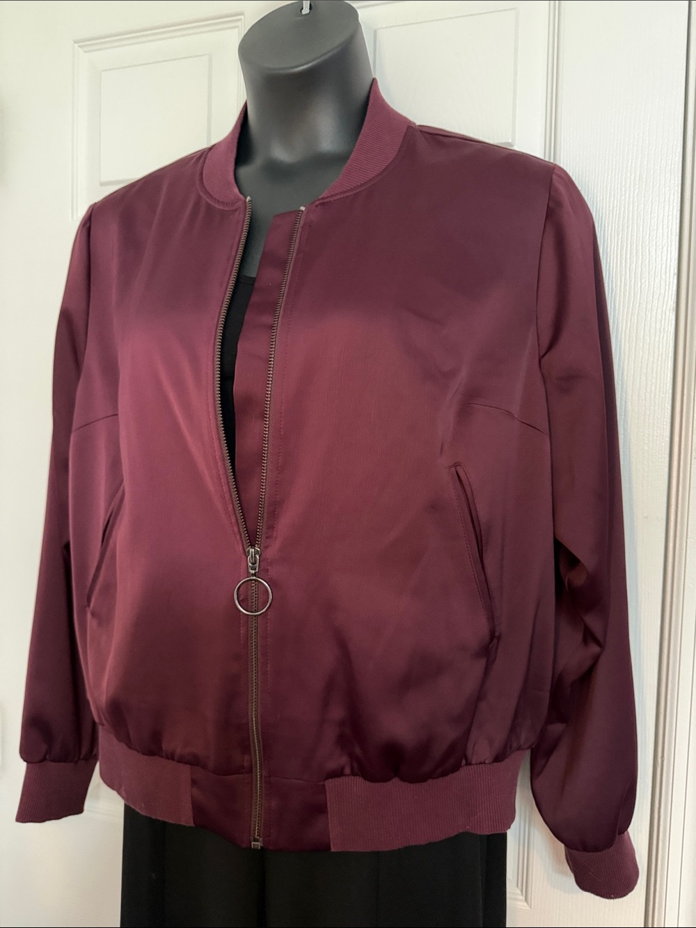 Lane Bryant Deep Plum Satin Bomber Jacket